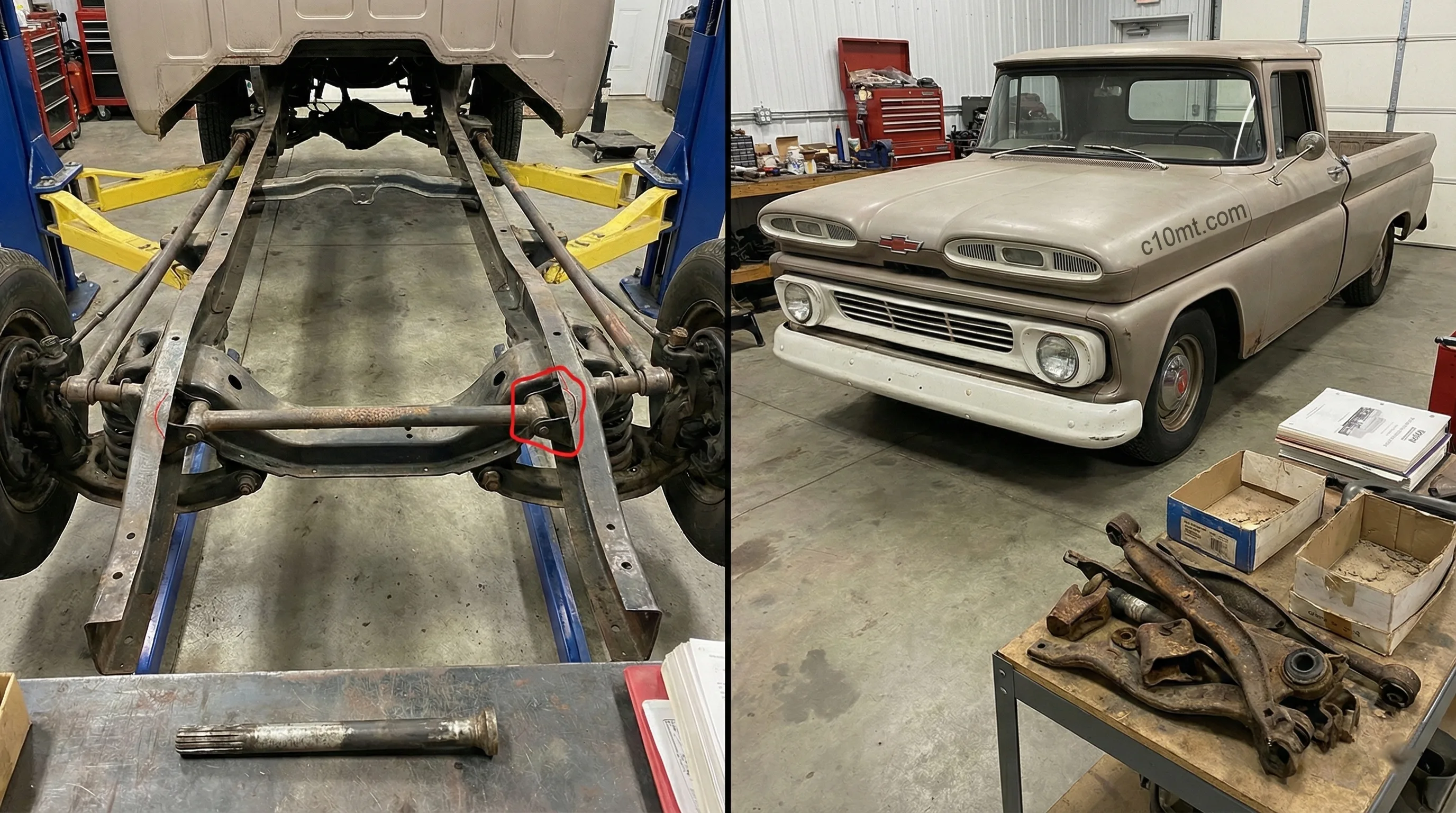 Technical inspection of 1960-1962 Chevy C10: torsion bar crossmember cracks and nostril hood identification